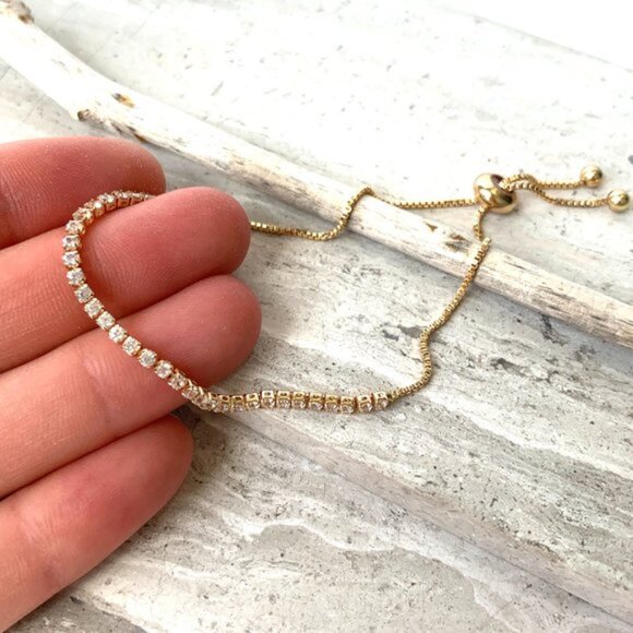 New ~ Anthropologie Shashi Gold Diamond Tennis Bracelet - Picture 10 of 12